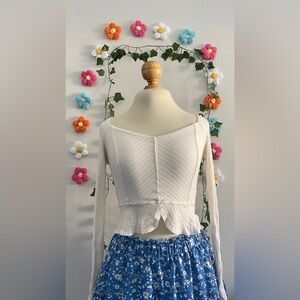 Free People Cream Ribbed Crop Long sleeve